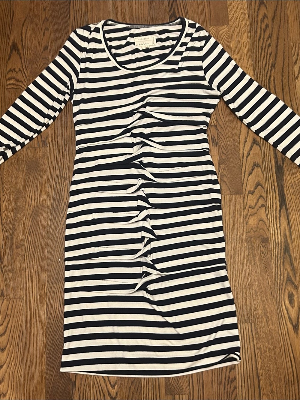 Nicole Miller Black and White Striped Scoop Neck Dress knee length
